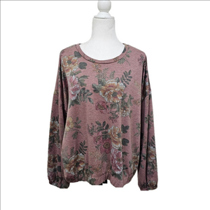 Piphany Long Sleeve Top Floral Print Mauve Womens Large
